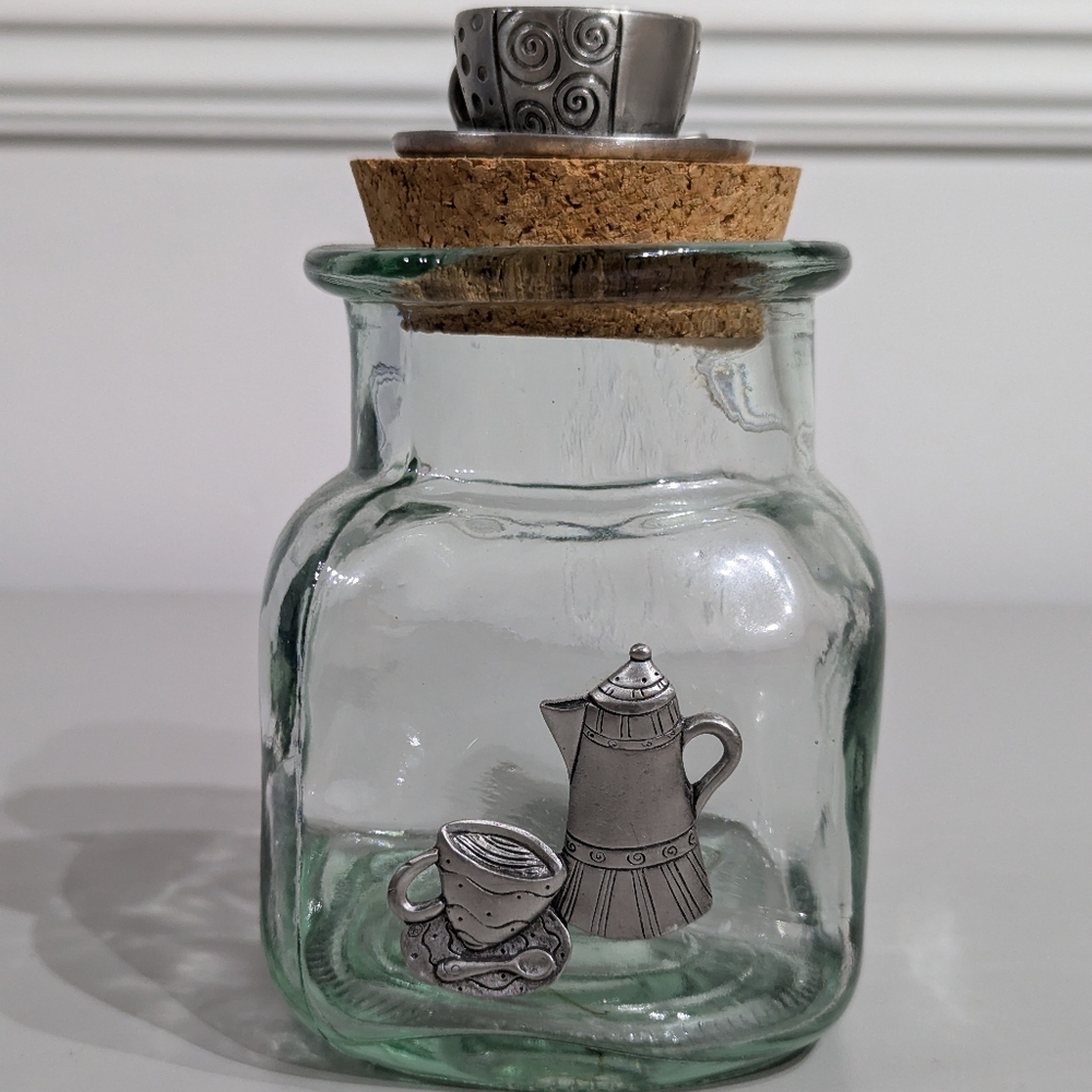 Vintage 90s Friends Era Pewter Recycled Glass Coffee Bean/tea Jar
